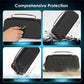 Black EVA protective case with red trim, shown with water splash on the closed shell.