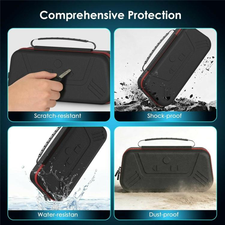 Black EVA protective case with red trim, shown with water splash on the closed shell.