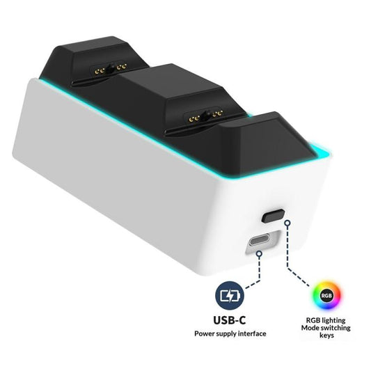 White RGB charging station with USB-C power interface and light switching keys