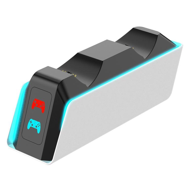 White and black PS5 charging dock with RGB edge glow and controller indicator icons