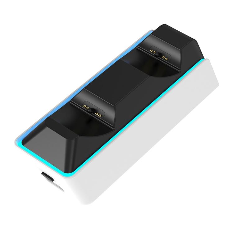 White dual controller charging dock with blue RGB edge lighting