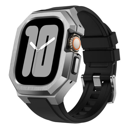 Stainless Steel Protective Case Integrated Fluororubber Watch Band, For Apple Watch Ultra 4 / 3 / 2 / 1 49mm