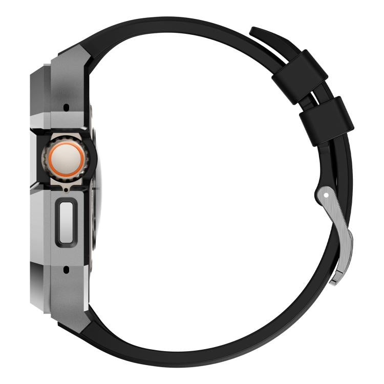 Stainless Steel Protective Case Integrated Fluororubber Watch Band, For Apple Watch Ultra 4 / 3 / 2 / 1 49mm
