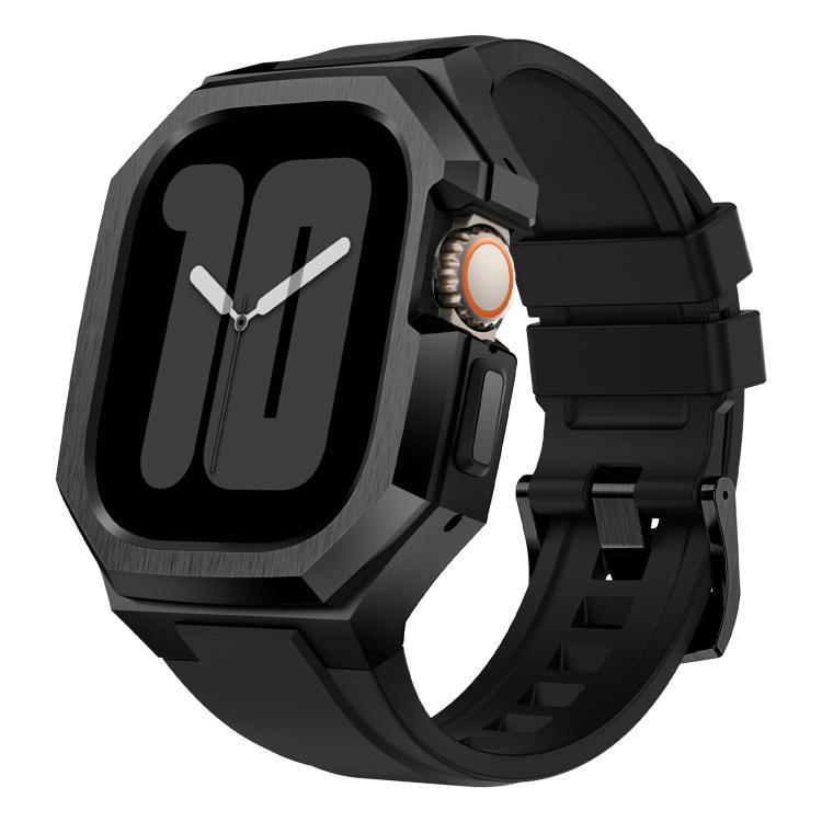 Stainless Steel Protective Case Integrated Fluororubber Watch Band, For Apple Watch Ultra 4 / 3 / 2 / 1 49mm