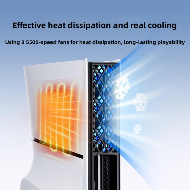 PS5 rear cooling fan with blue RGB grid, designed for heat dissipation at the rear