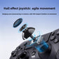 Close-up of black game controller joystick with directional buttons and face controls