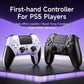Set of white and black wireless game controllers with dual sticks and action buttons