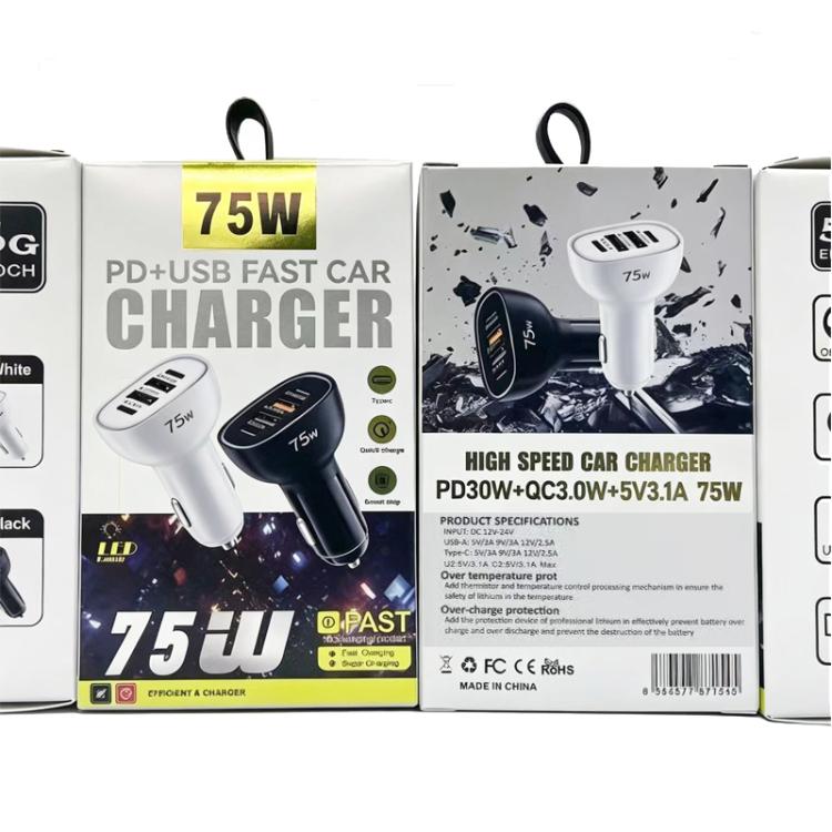 P54 75W PD3.0 USB-C x 2+USB x 2 Multi Protocol Car Charger, without Cable
