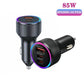 Black multi-protocol car charger with dual USB ports and LED power ring