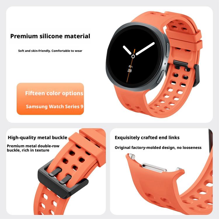 Double-Row Pin Buckle Solid Color Silicone Watch Band, For Galaxy Watch9 / 8 / 8 Classic