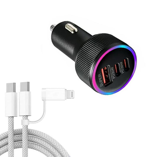 M31 Aluminum Alloy 85W PD30W x 2 + QC3.0 Car Charger with Type-C / 8 Pin Data Cable