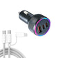 Black car charger with LED ring, plus braided Type-C to 8-pin cable (two connectors)