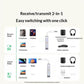 2-in-1 Bluetooth audio adapter diagram showing RX receive and TX transmit modes