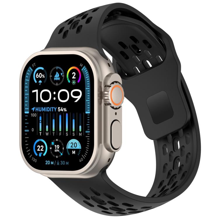 Angled Design Mesh Holes Reverse Buckle Silicone Watch Band, For Apple Watch 46mm / 49mm / 45mm / 44mm, For Apple Watch 42mm / 41mm / 40mm / 38mm