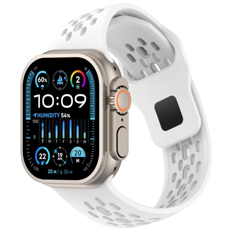 Angled Design Mesh Holes Reverse Buckle Silicone Watch Band, For Apple Watch 46mm / 49mm / 45mm / 44mm, For Apple Watch 42mm / 41mm / 40mm / 38mm