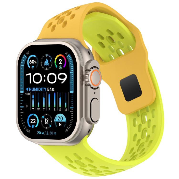 Angled Design Mesh Holes Reverse Buckle Silicone Watch Band, For Apple Watch 46mm / 49mm / 45mm / 44mm, For Apple Watch 42mm / 41mm / 40mm / 38mm
