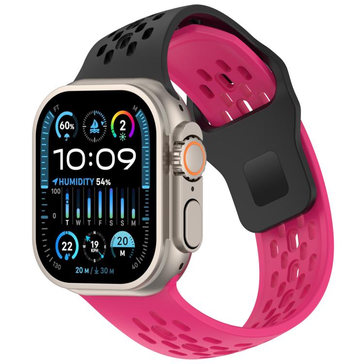 Angled Design Mesh Holes Reverse Buckle Silicone Watch Band, For Apple Watch 46mm / 49mm / 45mm / 44mm, For Apple Watch 42mm / 41mm / 40mm / 38mm