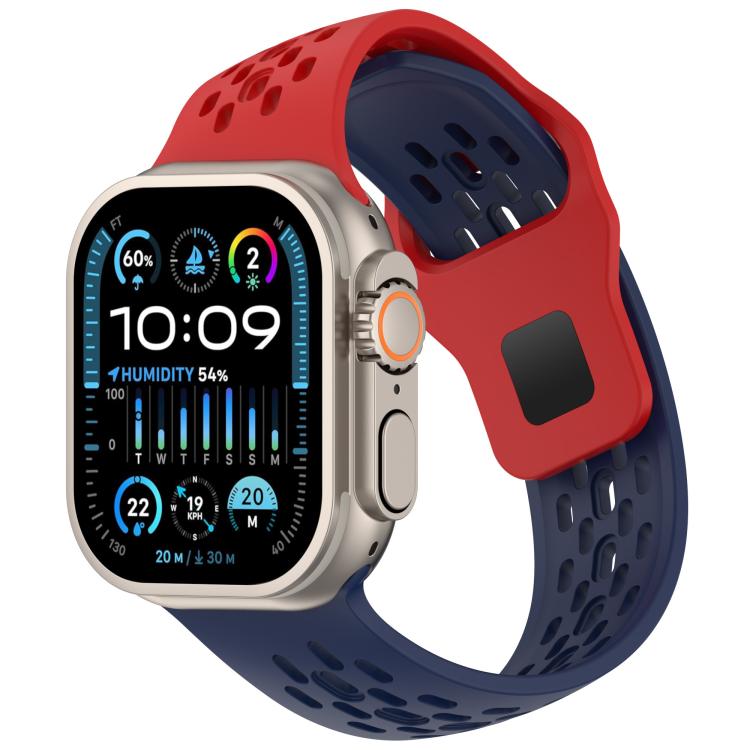 Angled Design Mesh Holes Reverse Buckle Silicone Watch Band, For Apple Watch 46mm / 49mm / 45mm / 44mm, For Apple Watch 42mm / 41mm / 40mm / 38mm