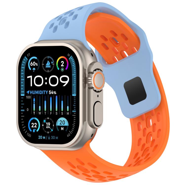 Angled Design Mesh Holes Reverse Buckle Silicone Watch Band, For Apple Watch 46mm / 49mm / 45mm / 44mm, For Apple Watch 42mm / 41mm / 40mm / 38mm