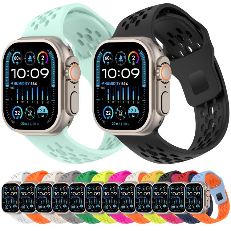Angled Design Mesh Holes Reverse Buckle Silicone Watch Band, For Apple Watch 46mm / 49mm / 45mm / 44mm, For Apple Watch 42mm / 41mm / 40mm / 38mm