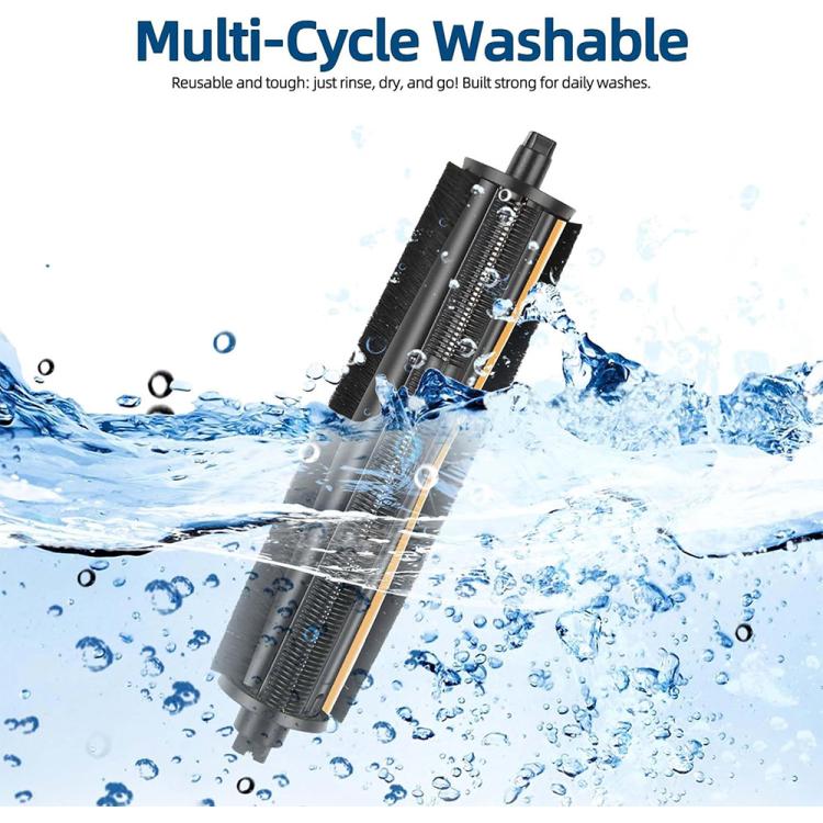 Washable anti-hair wrap brush roll with black bristles in water splash