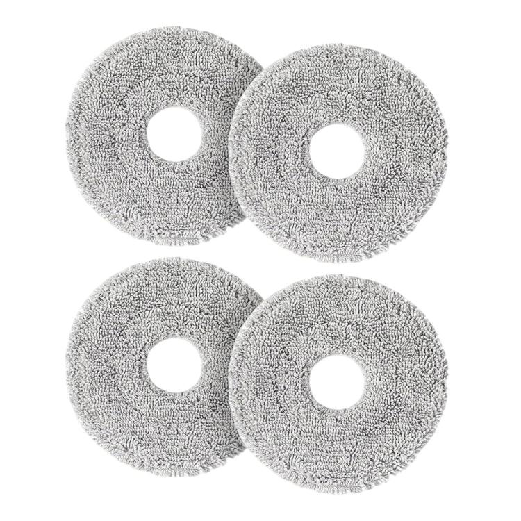 Set of 4 grey round mop pads with center holes, washable replacement pads
