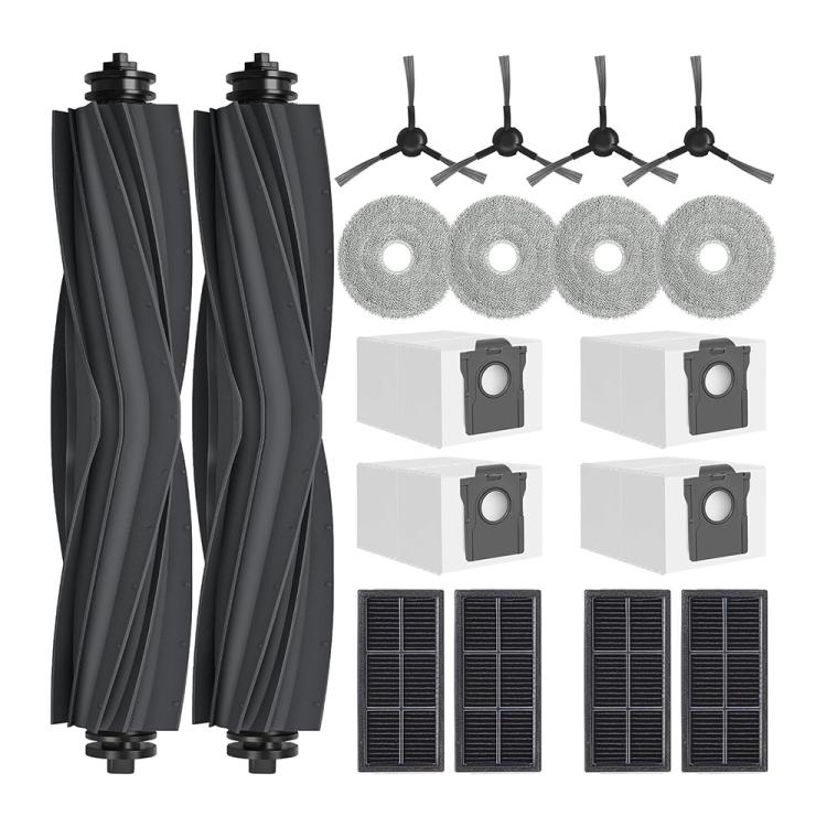 Robot vacuum accessory kit with two roller brushes, microfiber mop pads, and filters