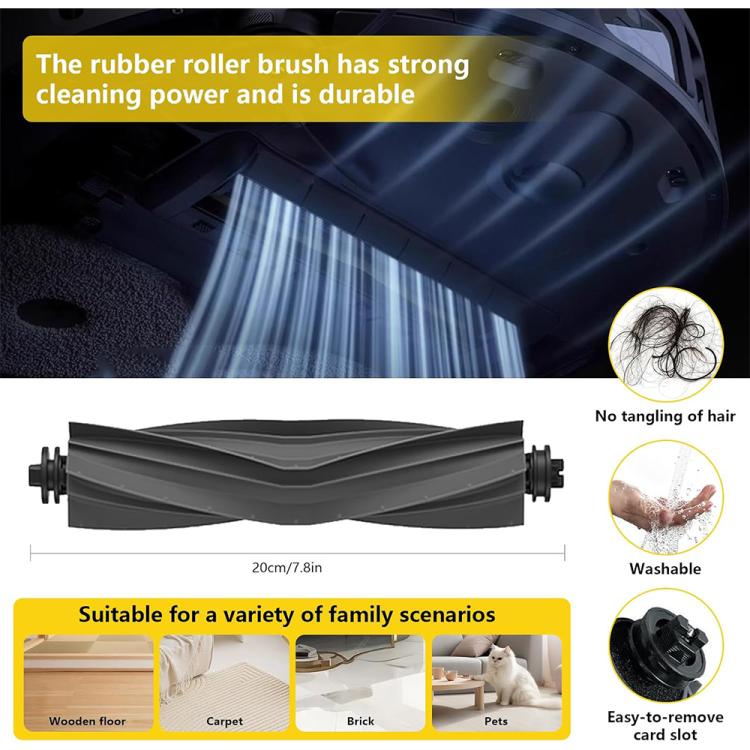 Black rubber roller brush with end caps for robot vacuum cleaning