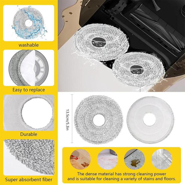 Circular washable mop pads in grey and white with center holes