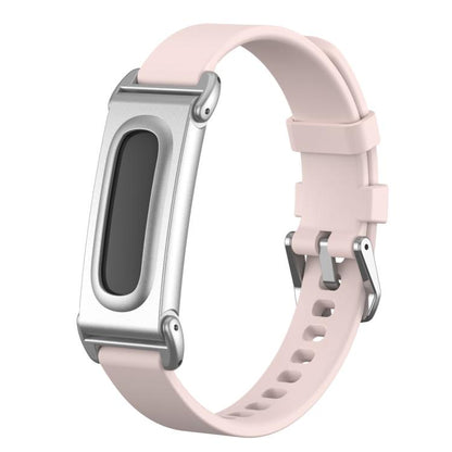 Metal Case Hybrid Pin Buckle Solid Color Silicone Watch Band, For Google Fitbit Air