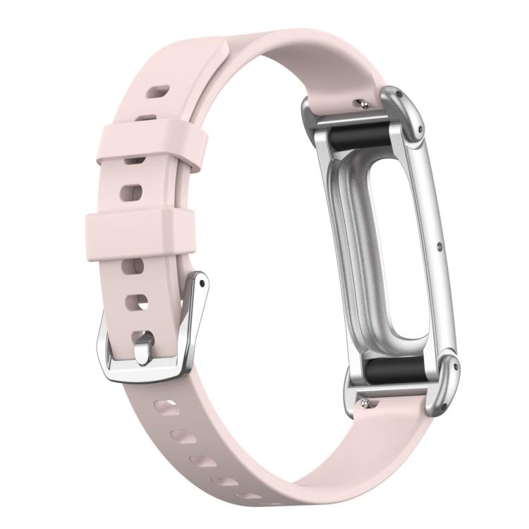 Metal Case Hybrid Pin Buckle Solid Color Silicone Watch Band, For Google Fitbit Air