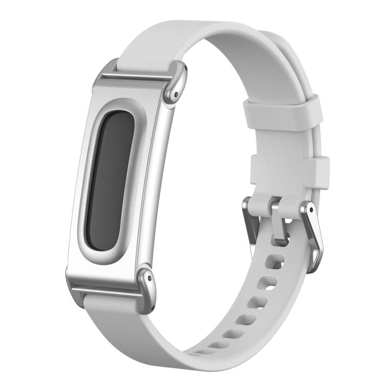 Metal Case Hybrid Pin Buckle Solid Color Silicone Watch Band, For Google Fitbit Air