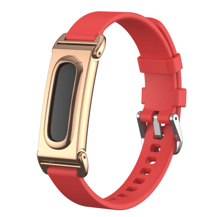 Metal Case Hybrid Pin Buckle Solid Color Silicone Watch Band, For Google Fitbit Air