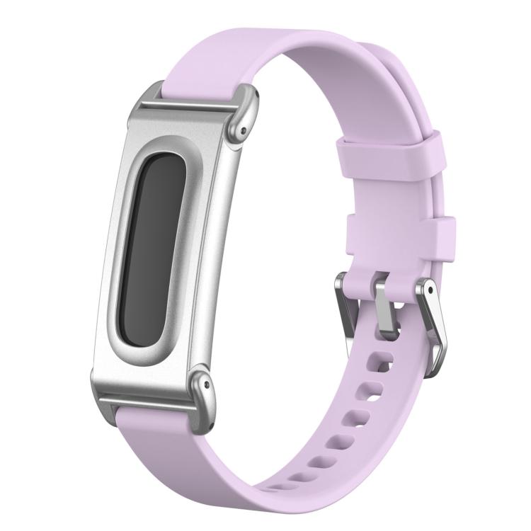 Metal Case Hybrid Pin Buckle Solid Color Silicone Watch Band, For Google Fitbit Air