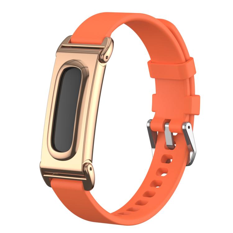 Metal Case Hybrid Pin Buckle Solid Color Silicone Watch Band, For Google Fitbit Air