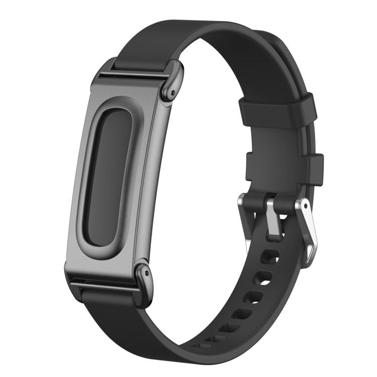 Metal Case Hybrid Pin Buckle Solid Color Silicone Watch Band, For Google Fitbit Air