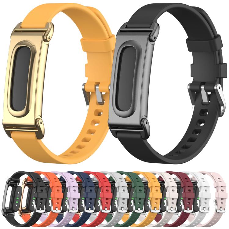 Metal Case Hybrid Pin Buckle Solid Color Silicone Watch Band, For Google Fitbit Air