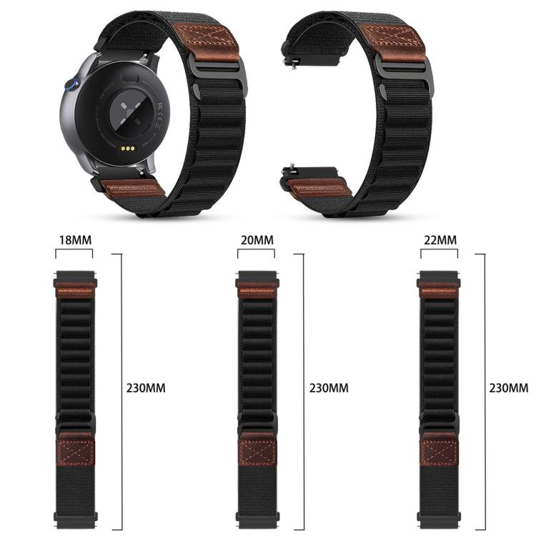 Retro Vegan Leather Label Alpine Nylon Loop Watch Band, 18mm, 20mm, 22mm