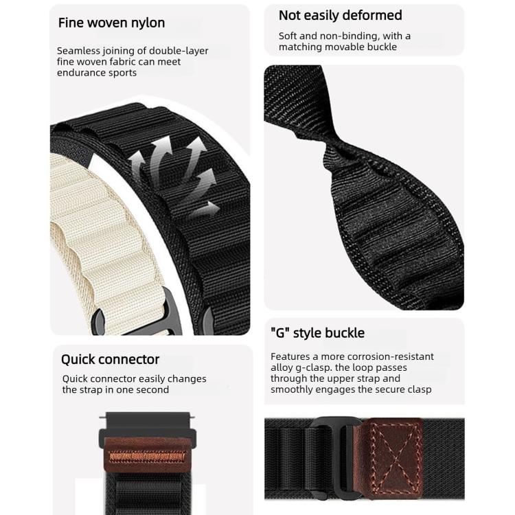 Retro Vegan Leather Label Alpine Nylon Loop Watch Band, 18mm, 20mm, 22mm
