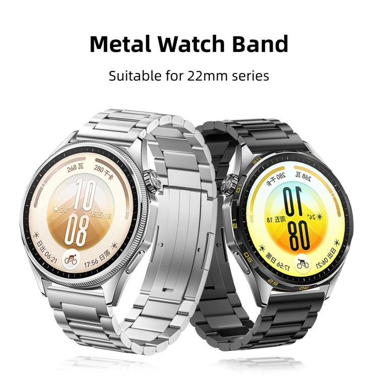 Three-Beads Press Folding Clasp Stainless Steel Watch Band, 22mm