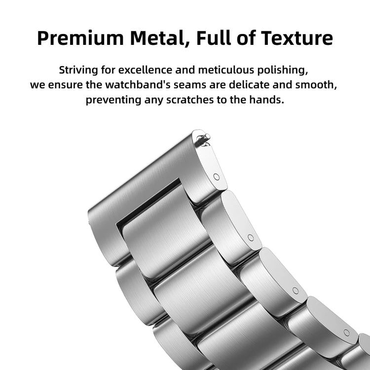 Three-Beads Press Folding Clasp Stainless Steel Watch Band, 22mm