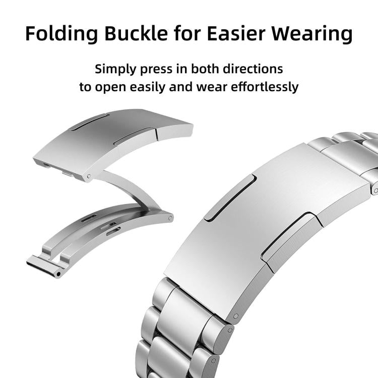 Three-Beads Press Folding Clasp Stainless Steel Watch Band, 22mm