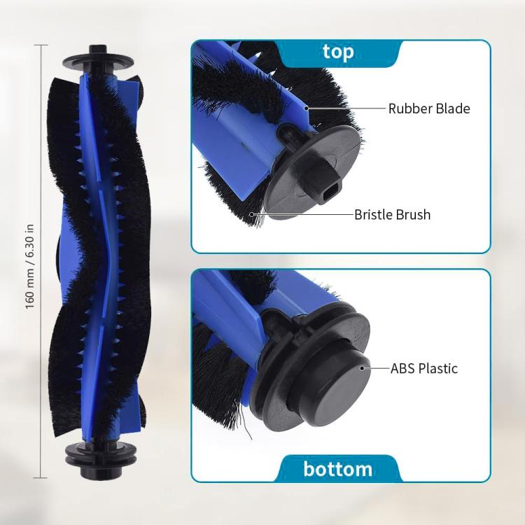 Main clean sweeper brush with bristle brush, rubber blade, and ABS plastic ends
