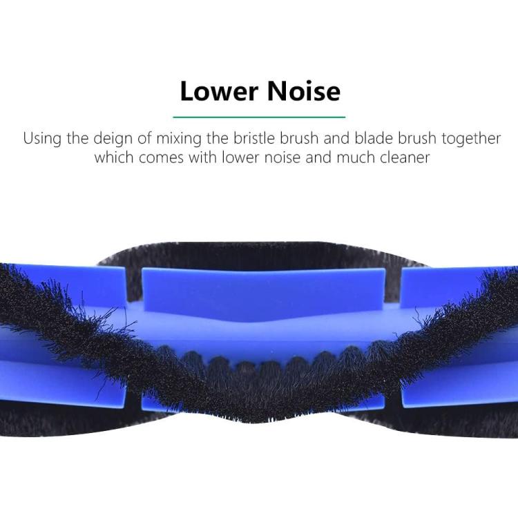 Main clean sweeper brush close-up, black bristles on blue plastic plate