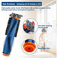 Blue stripping roller brush with black bristles, orange base, and rotating shaft