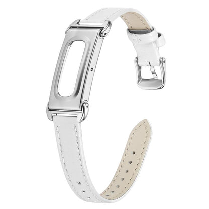 Metal Case Integrated Pointed Tail Genuine Leather Watch Band, For Google Fitbit Air