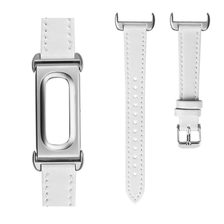 Metal Case Integrated Pointed Tail Genuine Leather Watch Band, For Google Fitbit Air