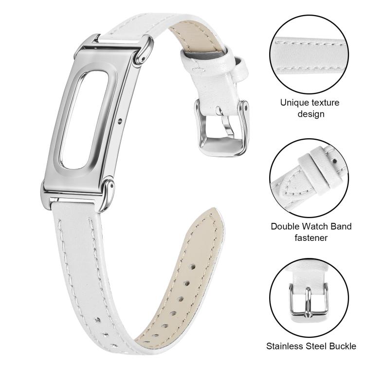 Metal Case Integrated Pointed Tail Genuine Leather Watch Band, For Google Fitbit Air