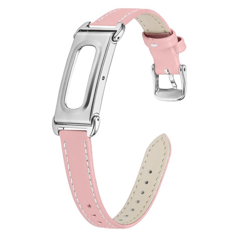 Metal Case Integrated Pointed Tail Genuine Leather Watch Band, For Google Fitbit Air