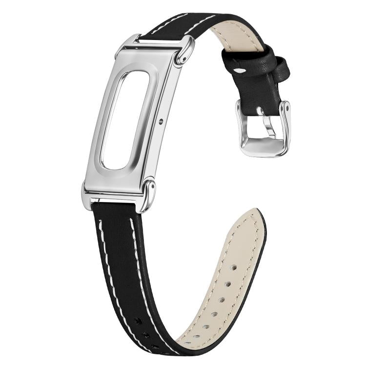 Metal Case Integrated Pointed Tail Genuine Leather Watch Band, For Google Fitbit Air